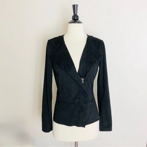 Lavand Black Faux Suede Asymmetric Zip Front Jacket, NWT
